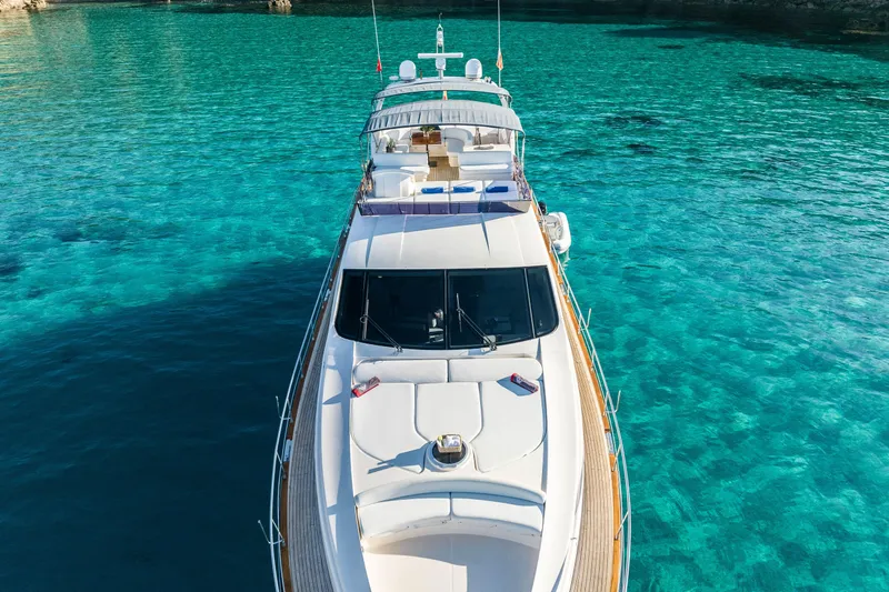 Mr Corn Yacht Photos Pics Luxurious 2010 Rodman Muse 74 yacht on clear turquoise water.