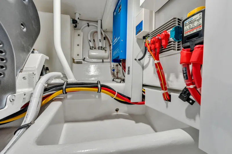 Sligo Yacht Photos Pics Engine room of 2023 Henriques 42 Convertible with wiring and equipment.