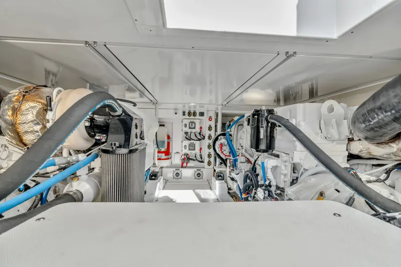 Sligo Yacht Photos Pics Engine room of 2023 Henriques 42 Convertible yacht, showcasing advanced machinery and systems.