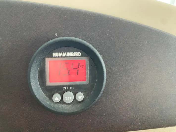  Yacht Photos Pics Humminbird depth gauge displaying 12.4 feet on a 2006 Carver 36 Mariner.