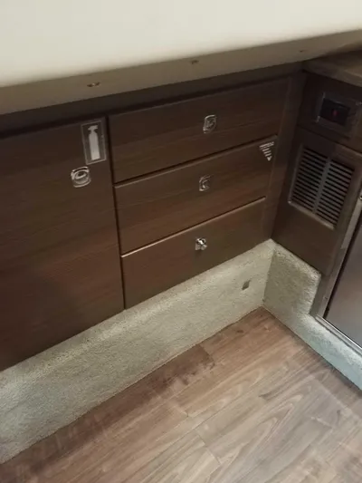  Yacht Photos Pics Interior cabin storage of 2019 Formula 350 Crossover Bowrider OB boat.