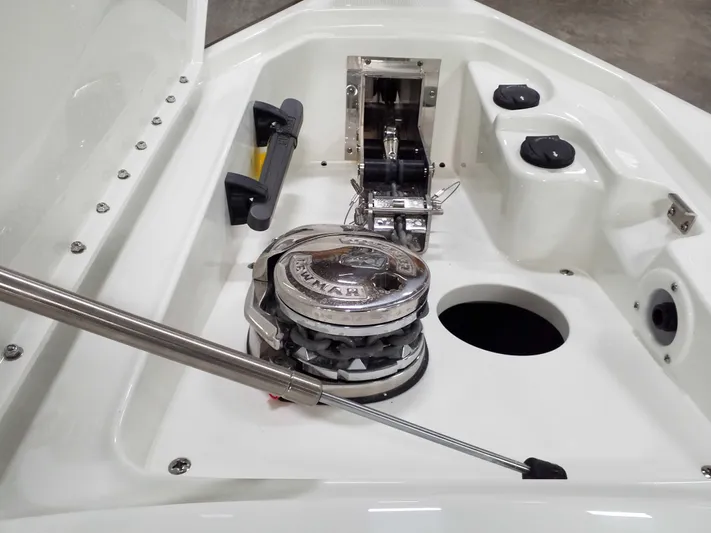  Yacht Photos Pics 2019 Formula 350 Crossover Bowrider OB anchor system detail.