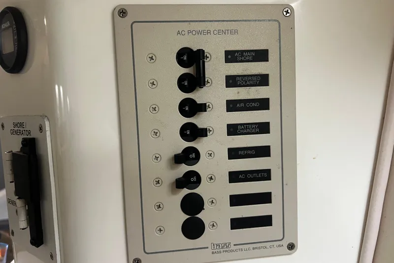 Yacht Photos Pics AC power control panel on a 2009 Fountain 42 Executioner boat.
