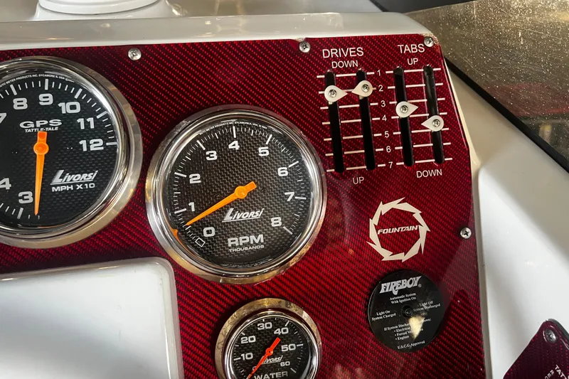  Yacht Photos Pics Dashboard of 2009 Fountain 42 Executioner with Livorsi gauges and controls.