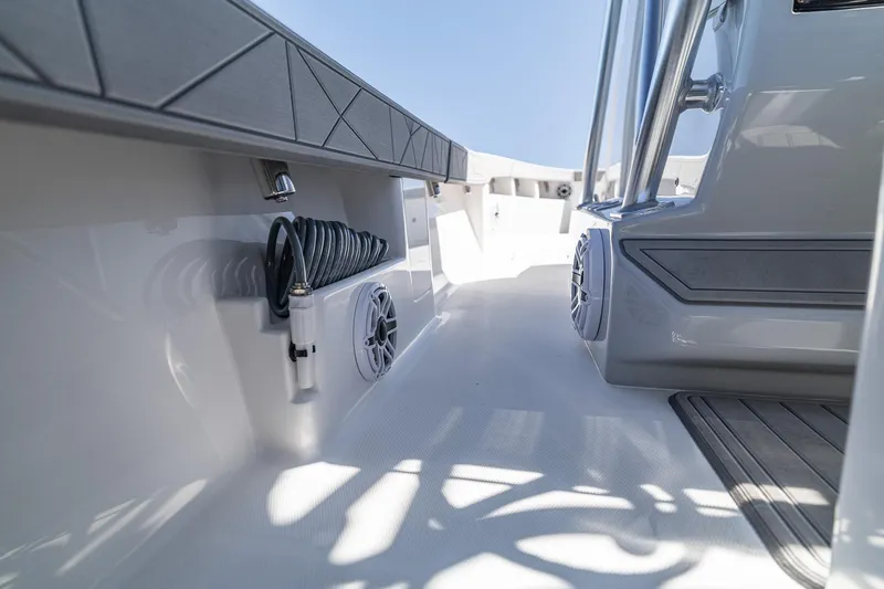  Yacht Photos Pics Interior view of 2026 SeaVee 320B boat, featuring sleek design and modern equipment.