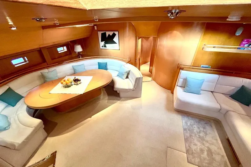 Persistence Yacht Photos Pics Luxurious 1989 Sensation yacht interior with elegant seating and modern decor.