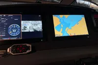 Navigation dashboard of 2022 Nimbus 405 Coupé with digital displays and controls.