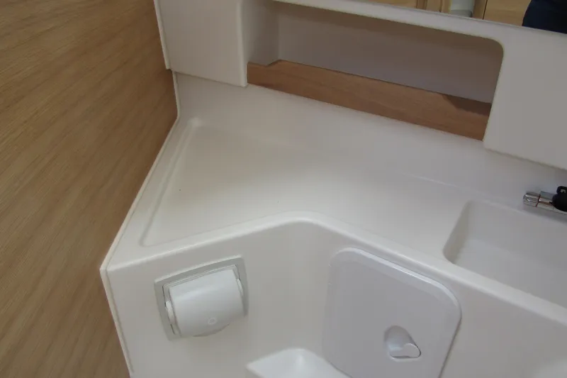  Yacht Photos Pics Interior of 2025 Nimbus Weekender 9, featuring sleek white and wood design elements.