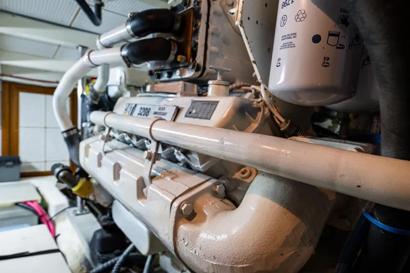 Voyageur Yacht Photos Pics Engine room of a 1995 Grand Banks Aft Cabin 42 Classic yacht.