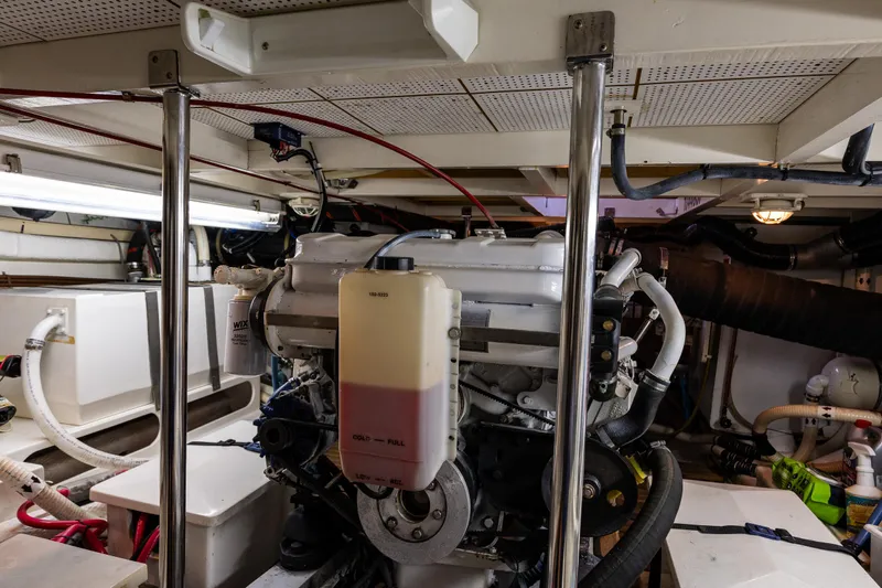 Voyageur Yacht Photos Pics Engine room of a 1995 Grand Banks Aft Cabin 42 Classic yacht.