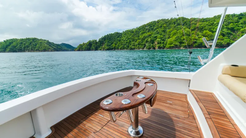 Manudito Yacht Photos Pics View from the deck of a 2009 Viking 50C yacht on a scenic lake.