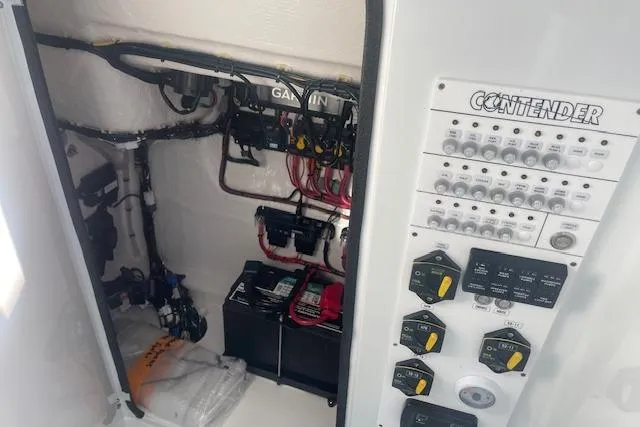  Yacht Photos Pics Electrical panel and wiring inside 2026 Contender 39 ST boat.