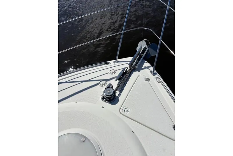  Yacht Photos Pics Bow of 2004 Carver 466 Motor Yacht with anchor and winch system.