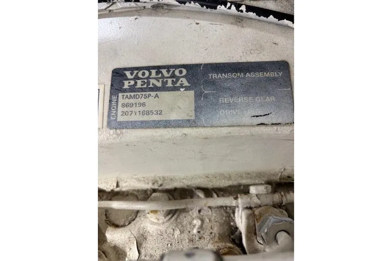  Yacht Photos Pics Volvo Penta engine label on 2004 Carver 466 Motor Yacht, model TAMD75P-A.