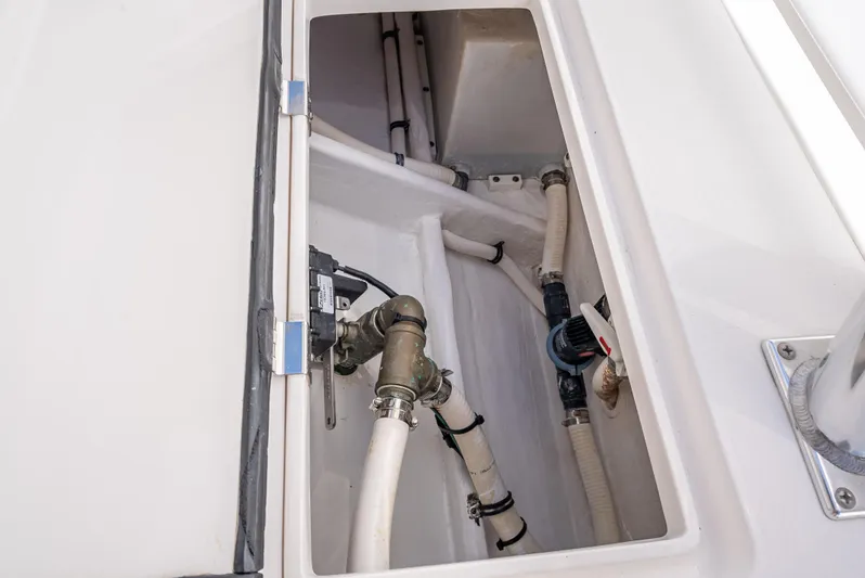  Yacht Photos Pics Intrepid 400 Center Console 2017 boat plumbing system with visible pipes and fittings.