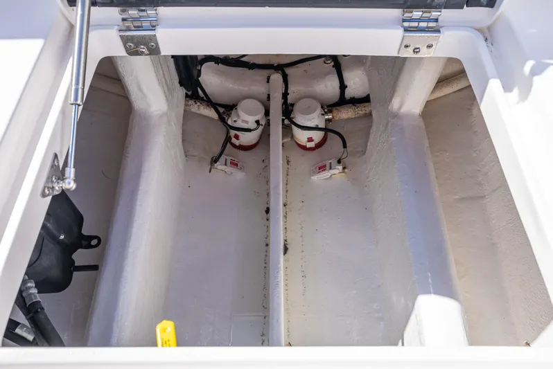  Yacht Photos Pics Open storage compartment of 2017 Intrepid 400 Center Console boat.