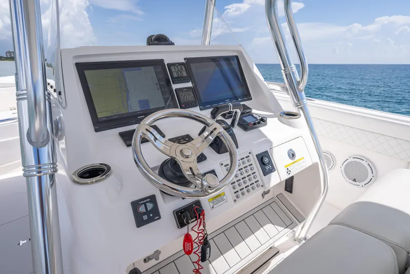  Yacht Photos Pics 2017 Intrepid 400 Center Console helm with dual displays and ocean view.