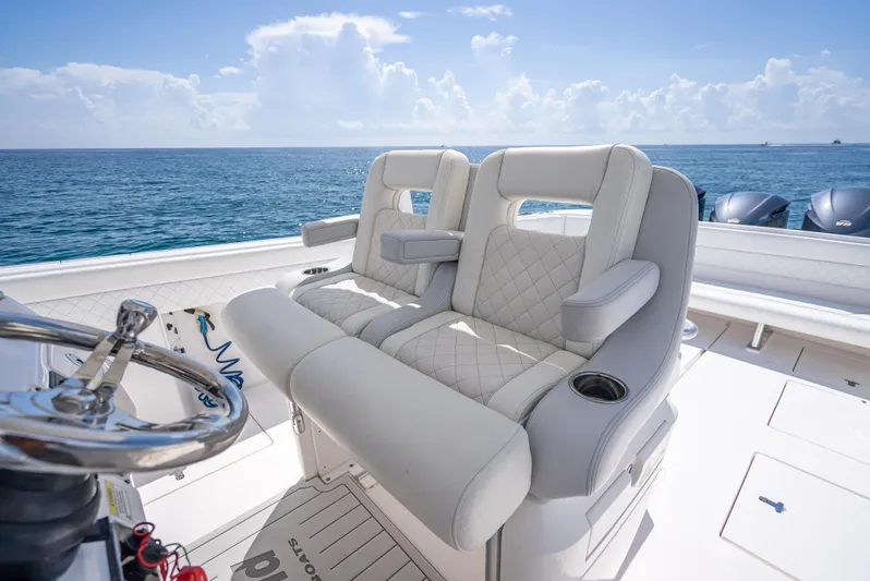  Yacht Photos Pics Luxurious seating on 2017 Intrepid 400 Center Console boat with ocean view.