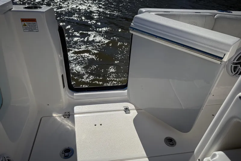 Lucky Penny Yacht Photos Pics 2022 Sea Fox 288 Commander boat interior with open hatch and water view.