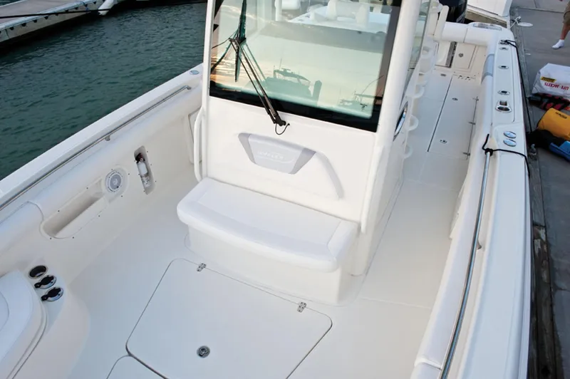  Yacht Photos Pics 2015 Boston Whaler 320 Outrage boat interior, docked at marina.