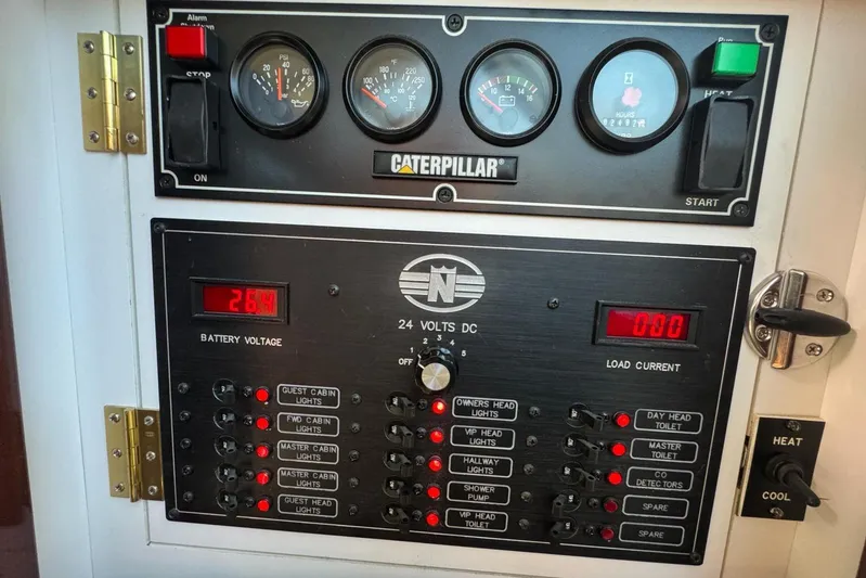 My Reality Yacht Photos Pics Control panel of a 2012 Neptunus 62 Flybridge yacht with Caterpillar gauges.