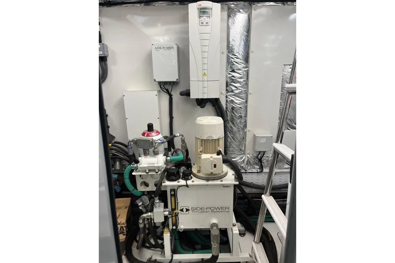  Yacht Photos Pics Engine room of 2016 Princess 68 Flybridge Motor Yacht with Side-Power thruster system.