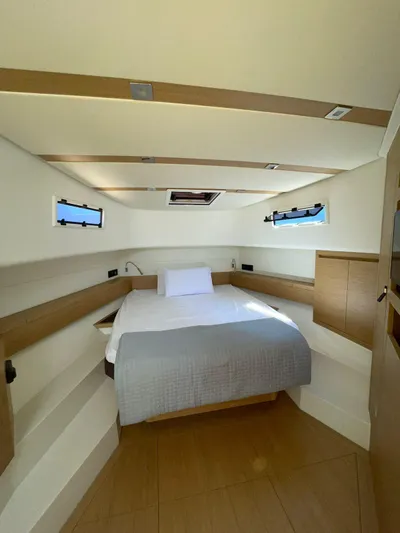  Yacht Photos Pics 2024 Pardo Yachts 43 cabin interior with bed, modern design, and natural light.