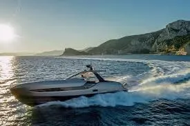 47 Verve Yacht Photos Pics 2021 Azimut Verve 47 yacht cruising on scenic coastal waters at sunset.