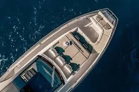 47 Verve Yacht Photos Pics Azimut Verve 47 yacht, 2021 model, aerial view over blue ocean waters.