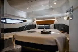 47 Verve Yacht Photos Pics Luxurious cabin interior of 2021 Azimut Verve 47 yacht with modern design.