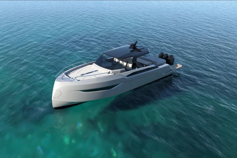 Nv47 Yacht Photos Pics Modern Navise NV47 yacht cruising on clear blue ocean waters, 2026 model.