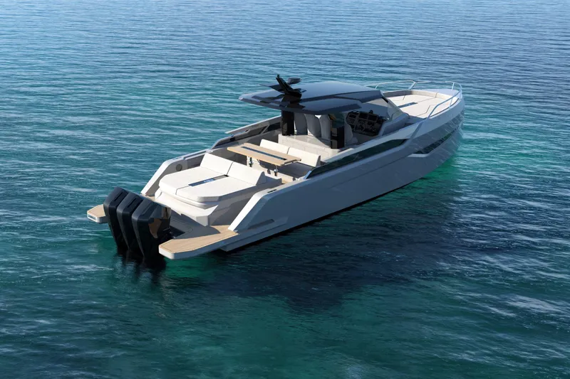 Nv47 Yacht Photos Pics Modern Navise NV47 yacht, 2026 model, cruising on clear blue ocean waters.