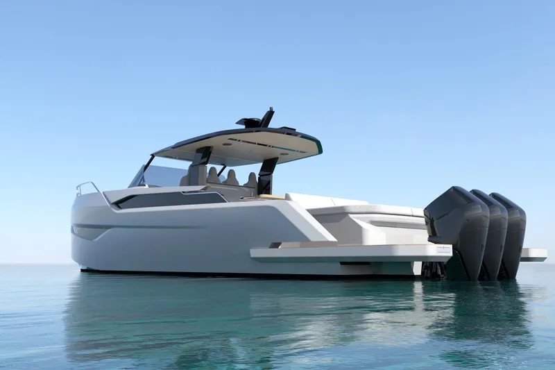 Nv47 Yacht Photos Pics Futuristic Navise NV47 boat, 2026 model, with sleek design and powerful engines on calm water.