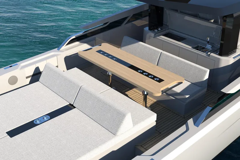 Nv47 Yacht Photos Pics Luxurious Navise NV47 yacht interior with modern seating and dining area, 2026 model.