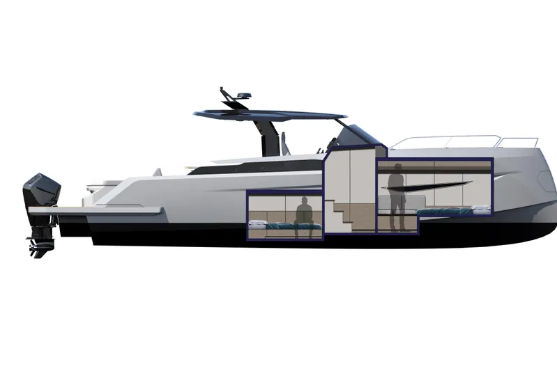 Nv47 Yacht Photos Pics Cutaway view of 2026 Navise NV47 boat, showcasing interior layout and design features.