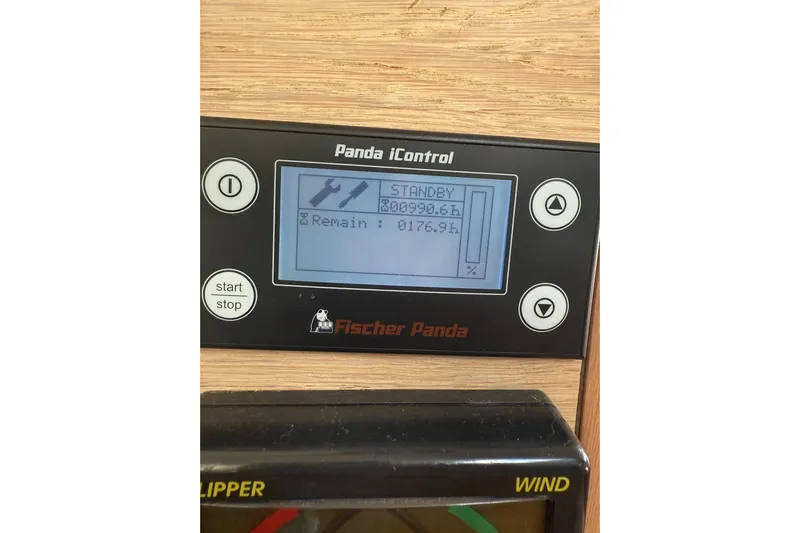 Manila Spirit Yacht Photos Pics Fischer Panda iControl display on Dean 5000, 2012 model, showing standby status and remaining hours.