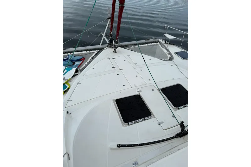 Manila Spirit Yacht Photos Pics Deck view of 2012 Dean 5000 catamaran with hatches and rigging.