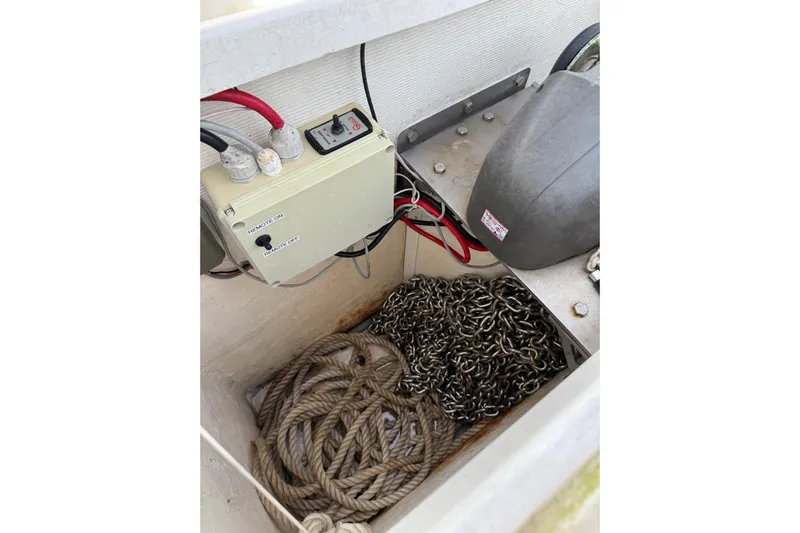 Manila Spirit Yacht Photos Pics Boat equipment storage with ropes, chains, and electrical box, Dean 5000, 2012 model.