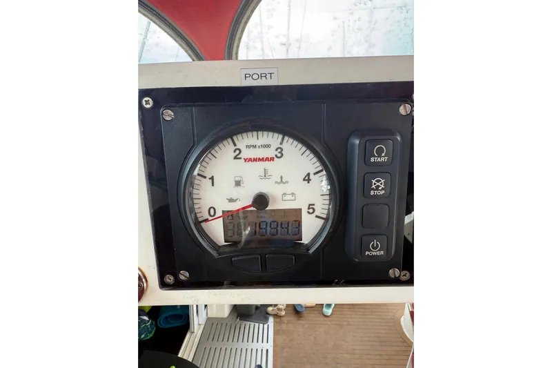 Manila Spirit Yacht Photos Pics Close-up of a Yanmar RPM gauge and control panel on a 2012 Dean 5000 boat.