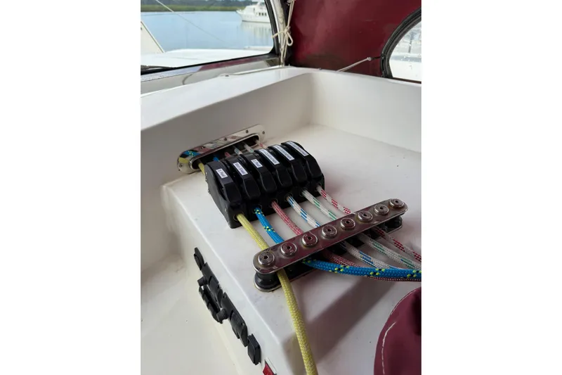 Manila Spirit Yacht Photos Pics Sailing yacht control panel with colorful ropes, Dean 5000, 2012 model.