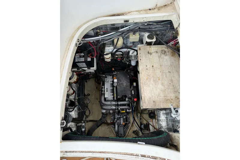 Manila Spirit Yacht Photos Pics Engine compartment of a 2012 Dean 5000 boat, showing wiring and components.