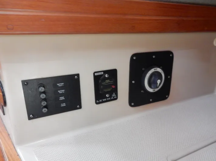 Tilikum III Yacht Photos Pics Control panel on 1997 Island Packet 40 sailboat interior.