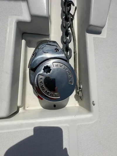 "freedom" Yacht Photos Pics Anchor windlass on 2016 Jeanneau NC 14 boat deck.