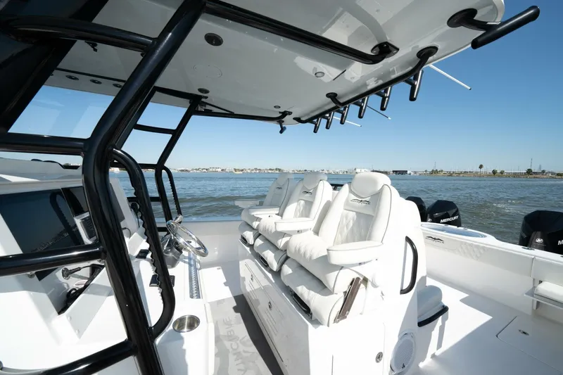  Yacht Photos Pics 2021 Invincible 35 Catamaran interior with luxurious seating and ocean view.