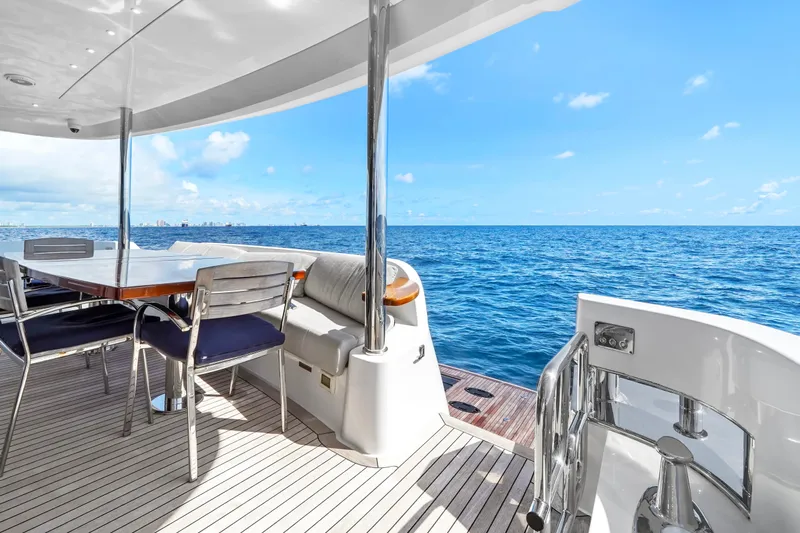 Surplus Lines Yacht Photos Pics Luxury yacht Hatteras M90 Panacera 2019, featuring elegant deck with ocean view.
