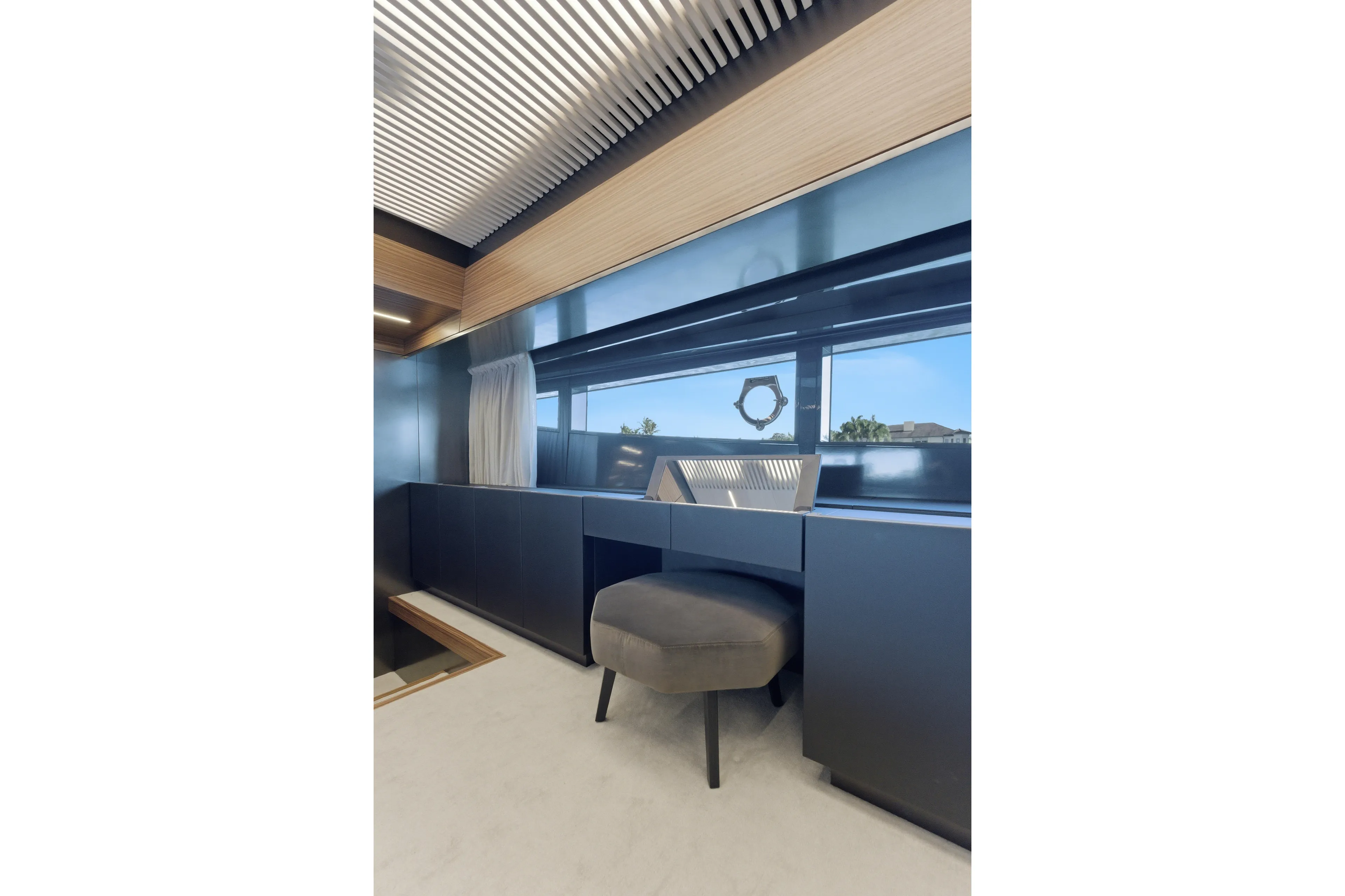 Date Night Yacht Photos Pics Luxurious interior of 2018 Ferretti Yachts 920 with modern design and elegant furnishings.