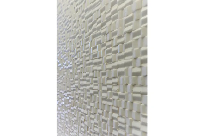 Date Night Yacht Photos Pics Textured wall detail on 2018 Ferretti Yachts 920, showcasing intricate geometric patterns.