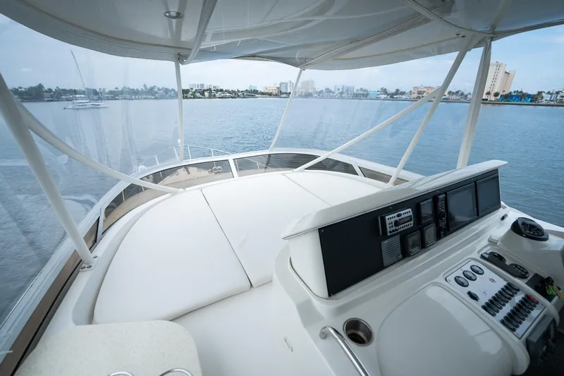 Water Break Yacht Photos Pics 2008 Marquis 50 LS yacht helm with panoramic water view.