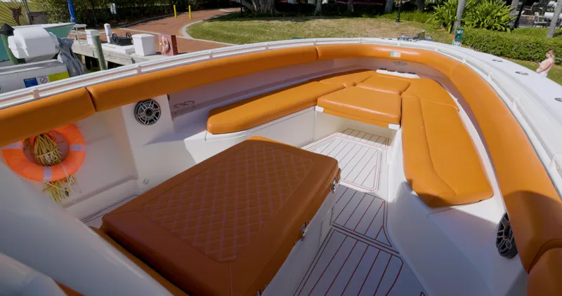  Yacht Photos Pics 2009 Hydra-Sports 4200 SF boat with orange seating and spacious deck.