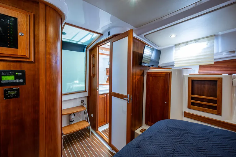  Yacht Photos Pics Interior of 2020 Back Cove 340 yacht with wood finishes and modern amenities.